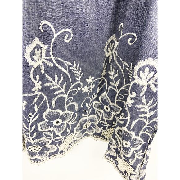 Sharagano Women's Lace Trim Embroidered Sleeveless Denim Look Blue Dress Size 14 - Picture 3 of 4